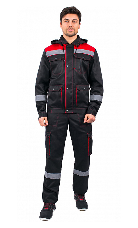 Костюм Титан СОП с капюшоном (куртка / полукомбинезон), черный/красный
