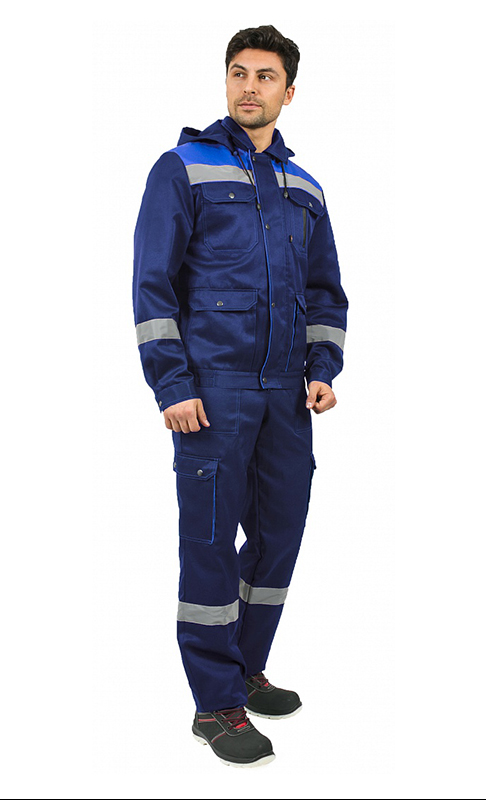 Костюм Титан СОП с капюшоном (куртка / полукомбинезон), т.синий/васильковый