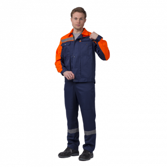 Костюм летний Магнит (куртка/полукомбинезон) Арт.352, цвет: синий/оранжевый с СОП